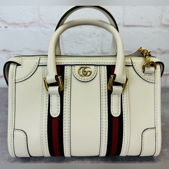 Gucci Web Mini Bowling Leather Bag 715771 White - Picture 2 of 13